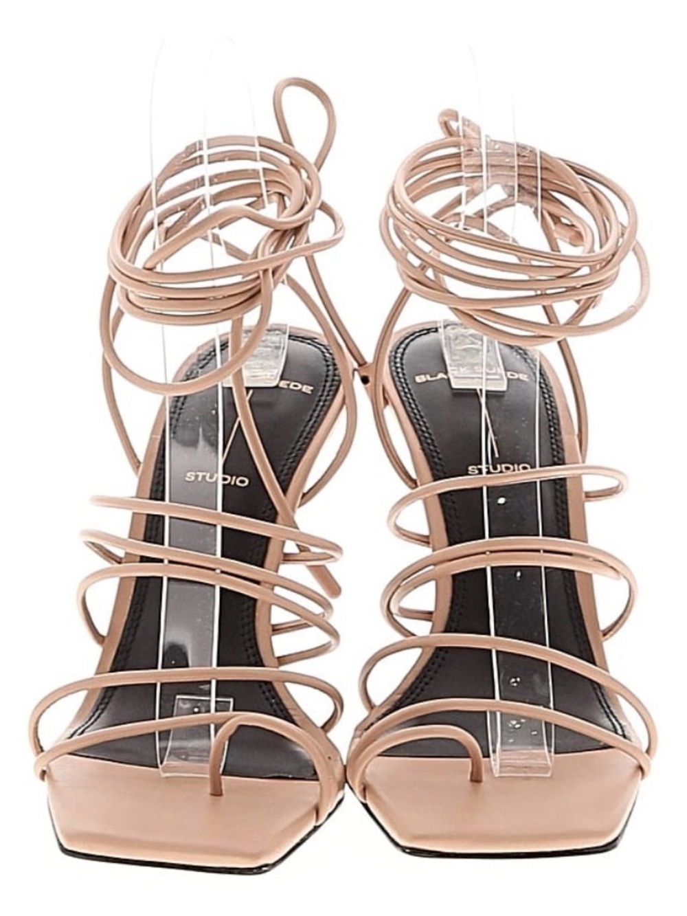 Black Suede Studio Lace-Up Strappy Heels in Nude EU 37